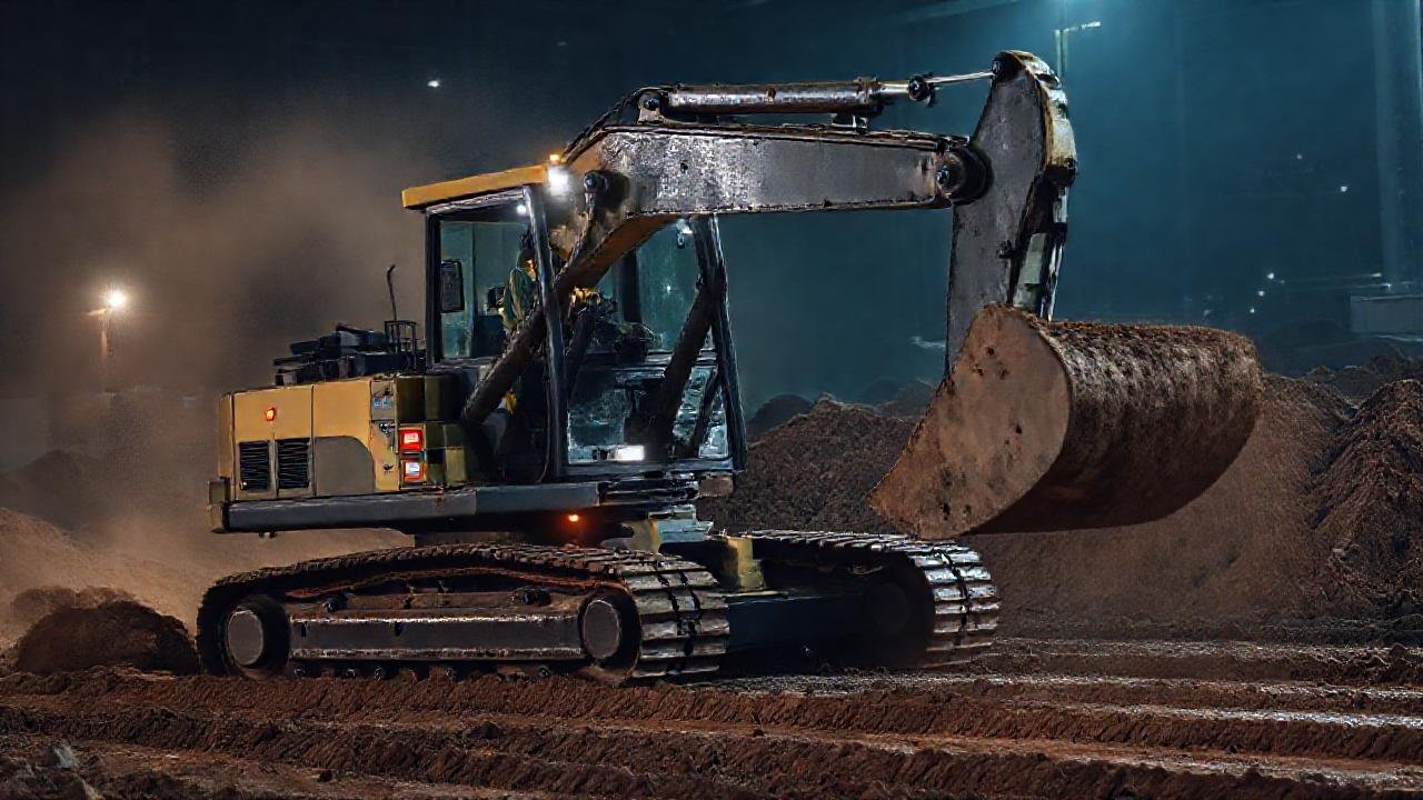 Excavadora potente en barro