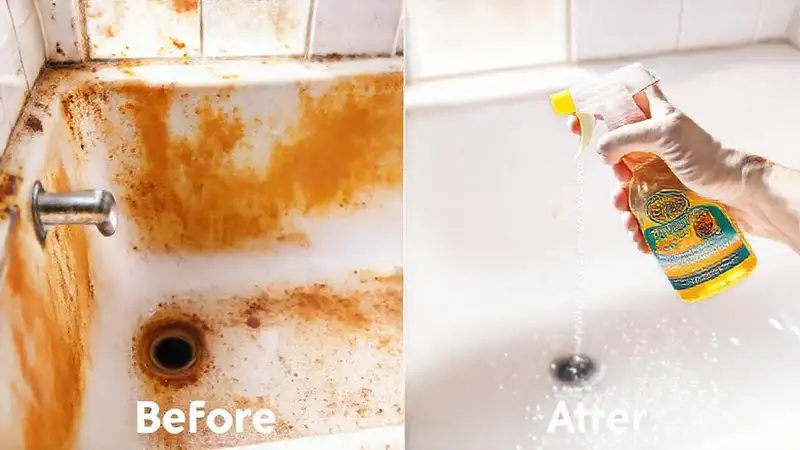 Baño oxidado brillante tras limpieza