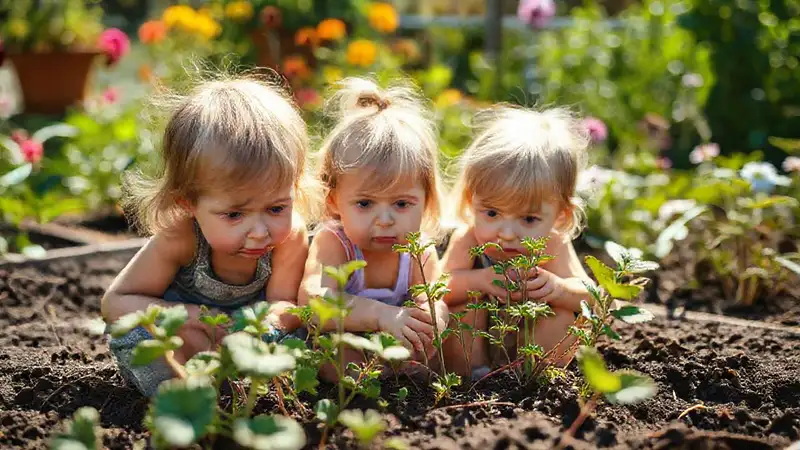 Jardineros preocupados observan plantas dañadas