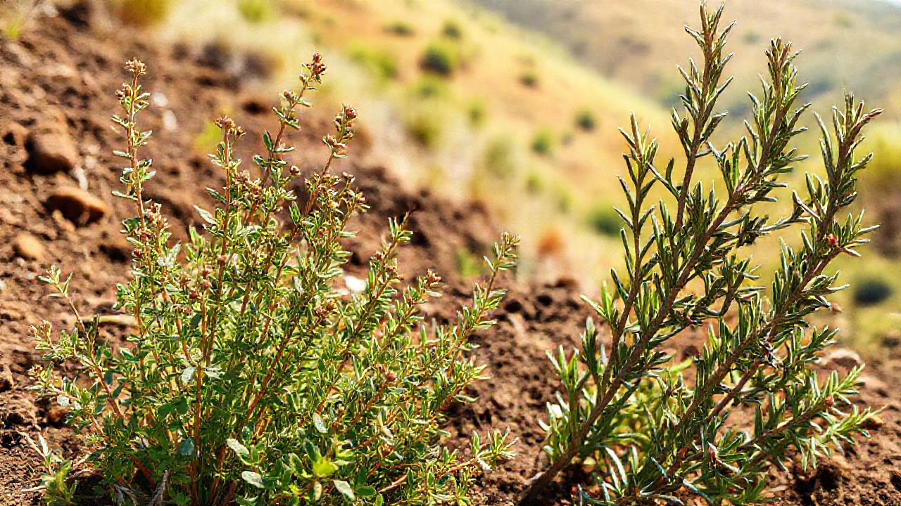 Hierbas silvestres en tierra fértil
