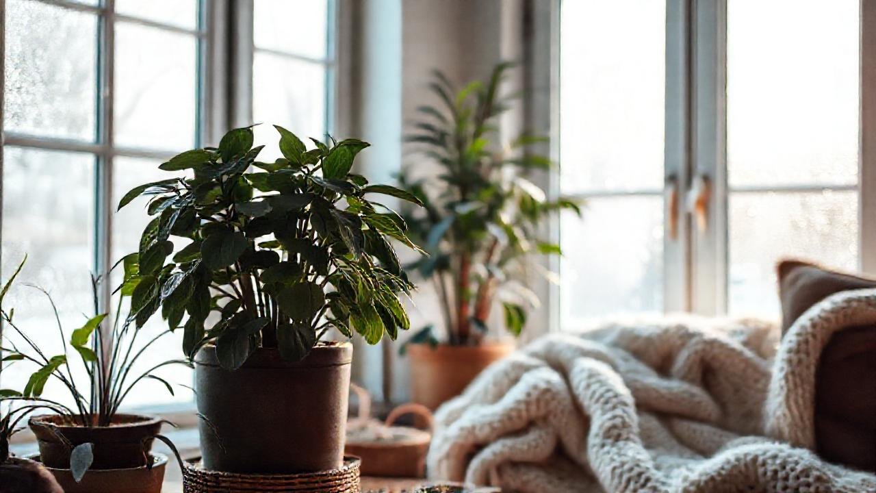 Habitación acogedora con luz invernal cálida
