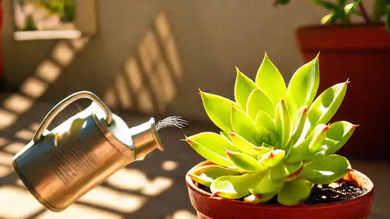 Planta suculenta en luz cálida y sombra