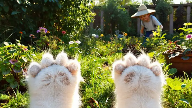 Un jardinero preocupado observa un jardín encantador