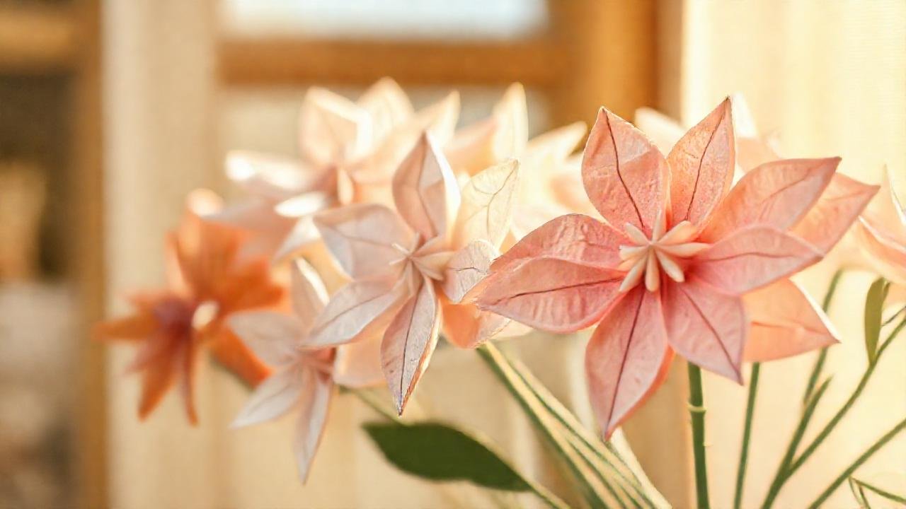 Flores de origami crean decoración serena