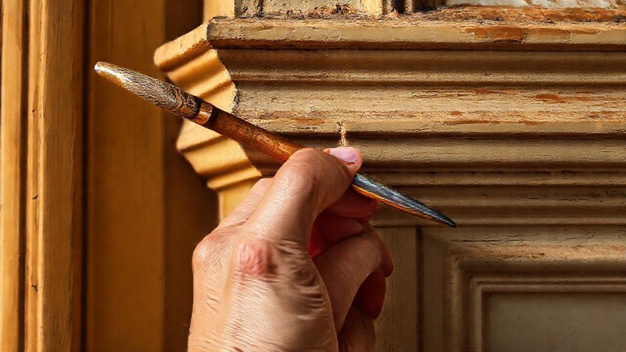 Manos de pintor crean detalles ornamentados
