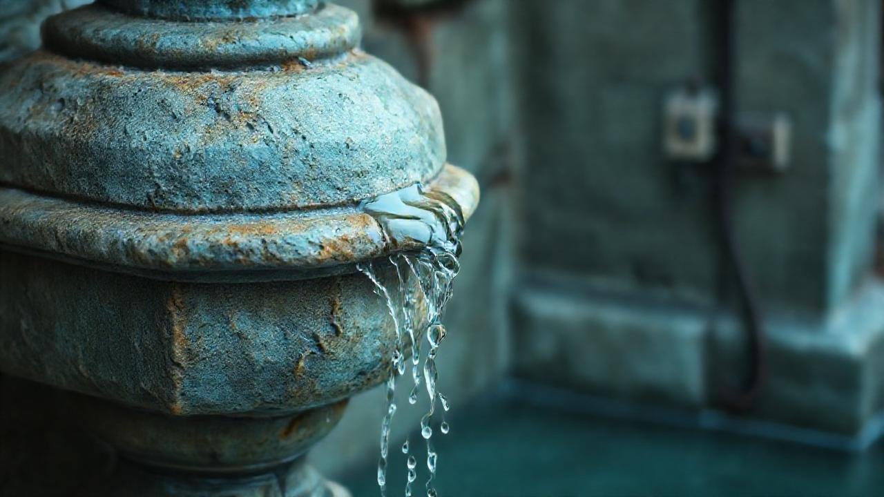 Fuente antigua, misteriosa y azulada