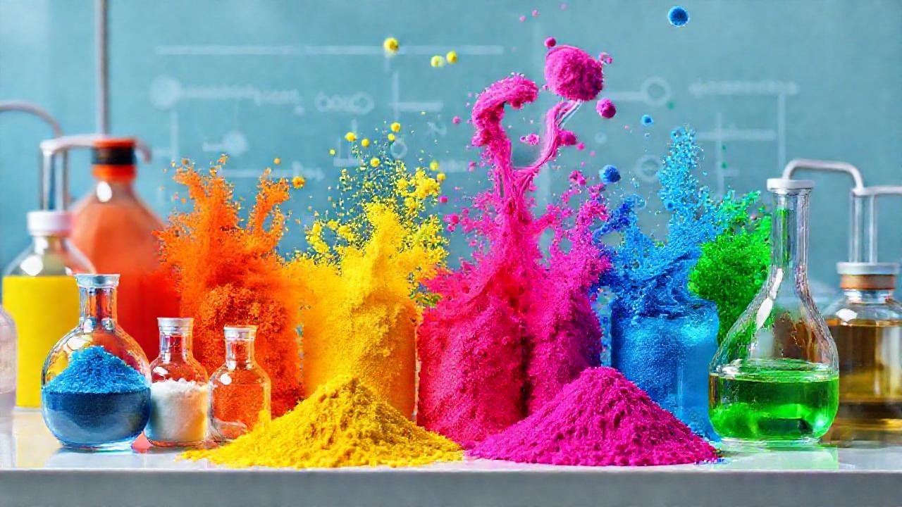 Laboratorio científico con colores vibrantes