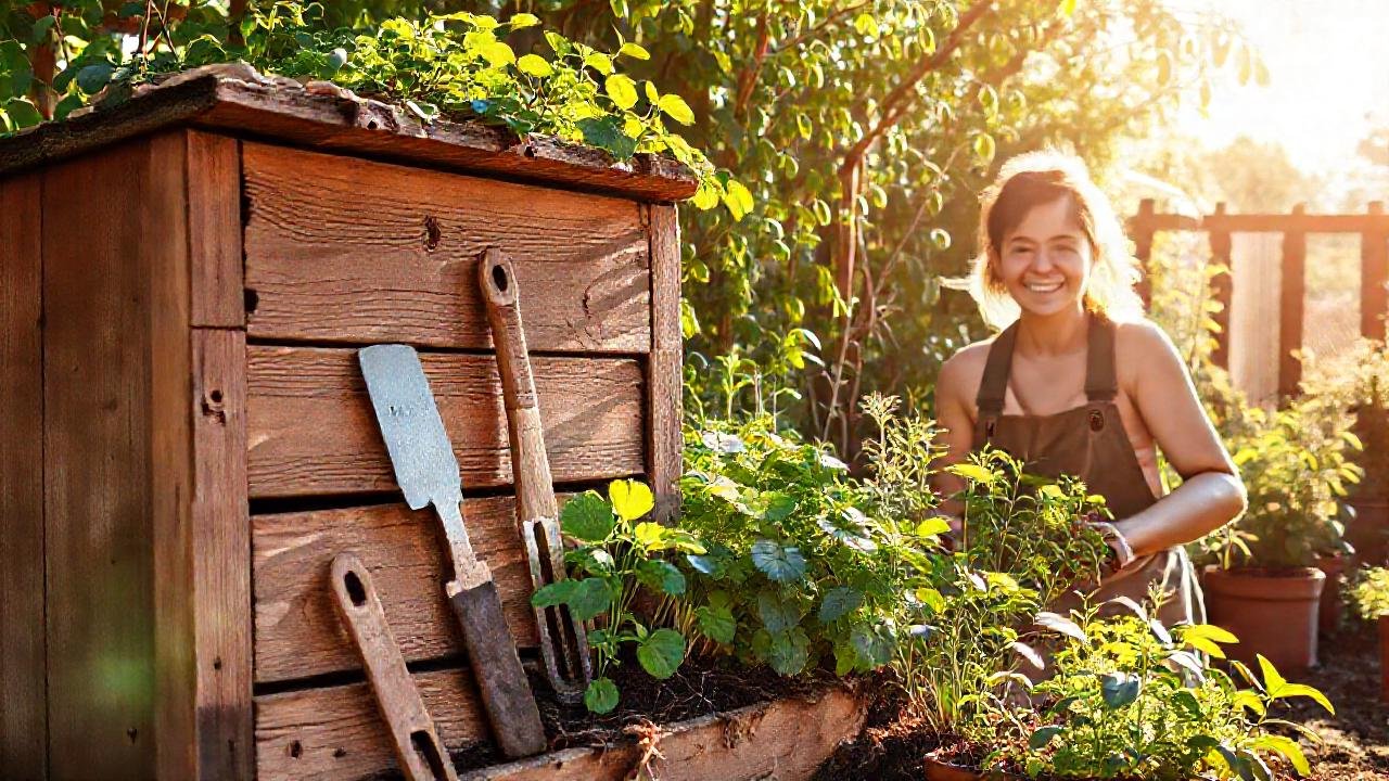 Un jardinero feliz cultiva plantas exuberantes