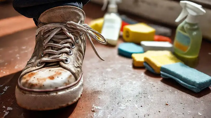 Zapatillas sudadas y limpias bajo luz brillante