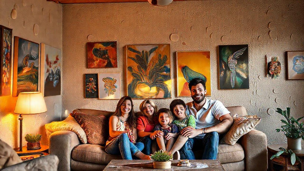 Un salón cálido y familiar feliz