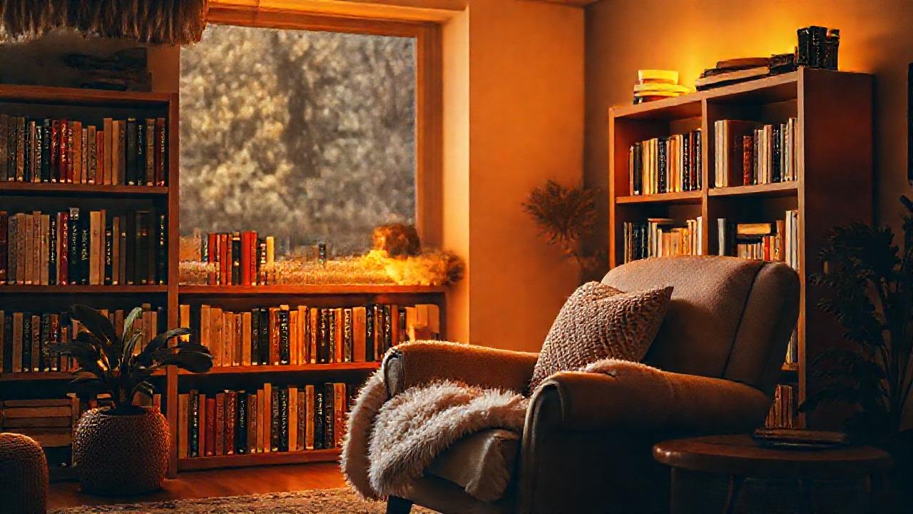 Un rincón de lectura acogedor y dorado