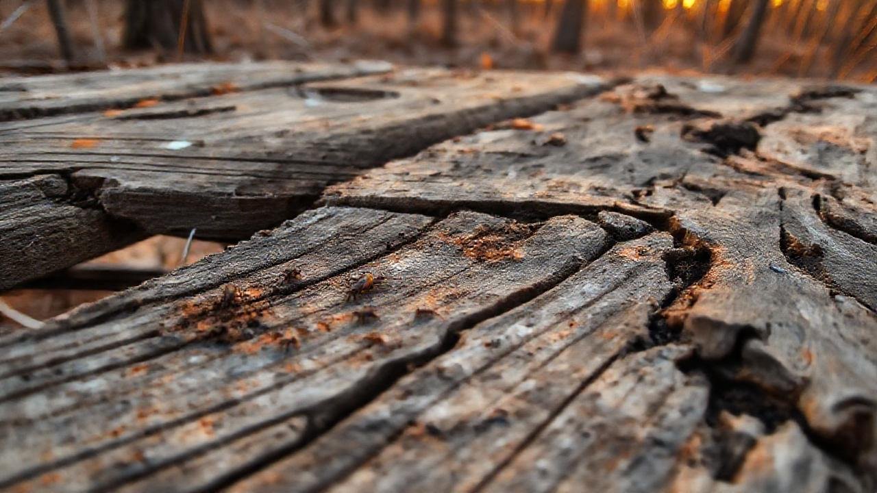 Madera en ruinas, protegida y advertida