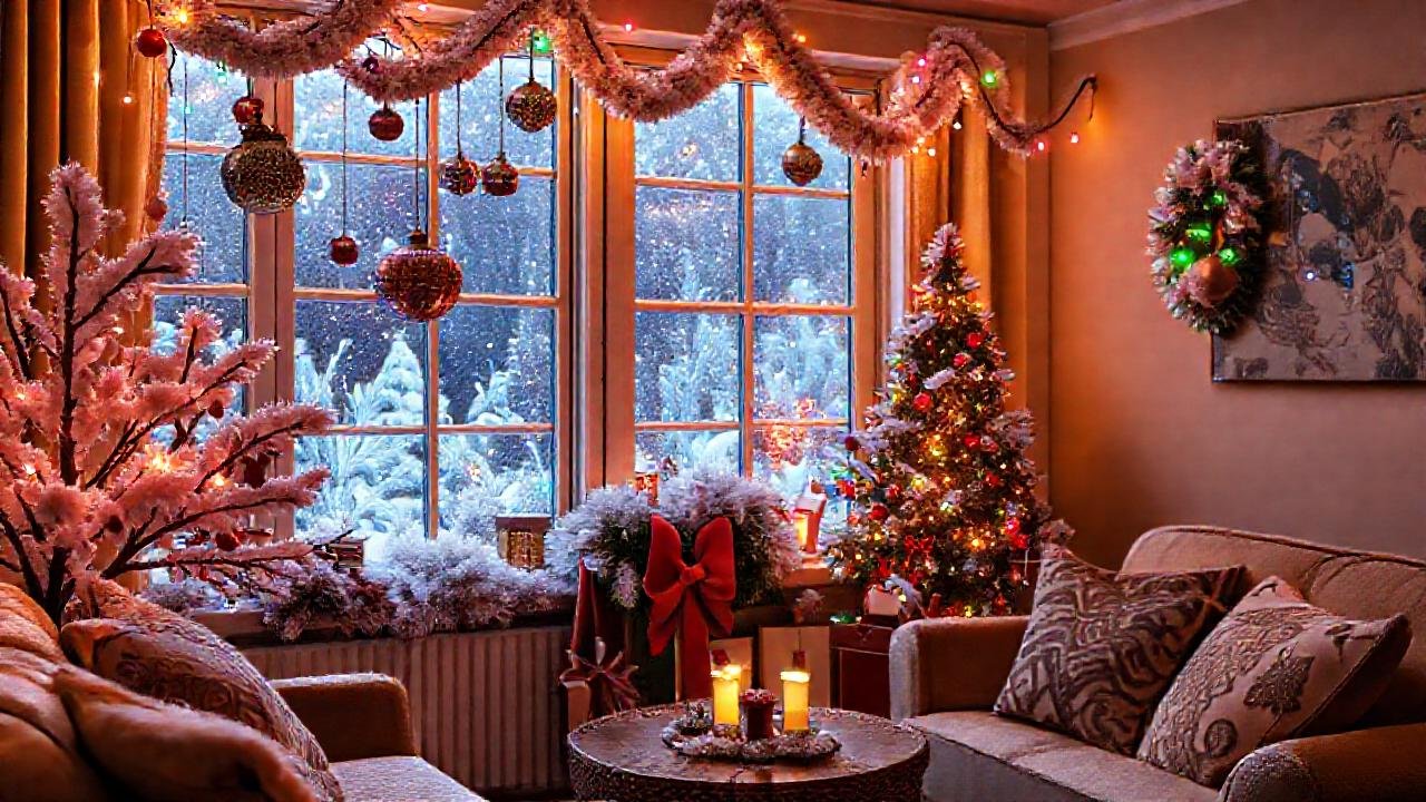 Un salón navideño cálido y festivo